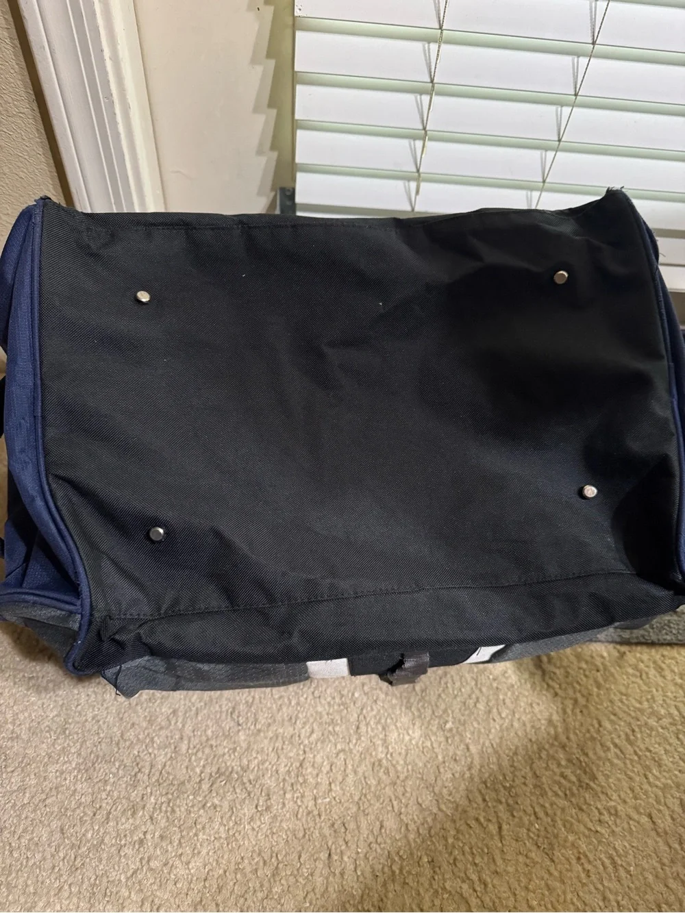 Calpak Navy and Gray Travel Duffel with Black Straps